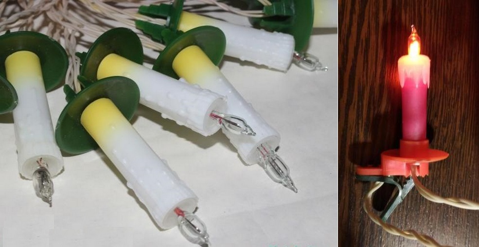 Фото 1.13. Гирлянда «Свеча», завода «Газотрон», на лампочках ИН-35. Слева — вариант из 1990-х, справа — из середины 1980-х